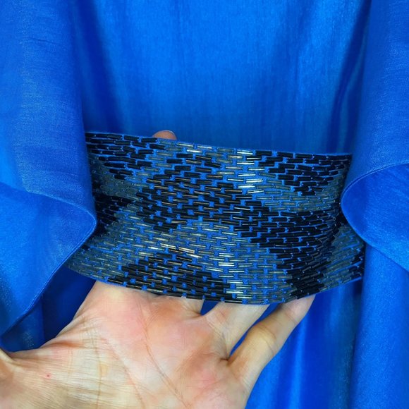 Stunning Blue Square-Neck Ruffle Party Dress with Beaded Belt - Picture 4 of 7